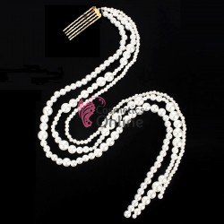 Accesoriu pentru par cu pini PRL03 cu 3 siraguri de perlute albe